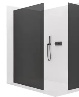 Sprchové dvere CERANO - Sprchová zástena Walk-in Crystal TL/P - 8 mm - bezvzperový systém - zlatá, grafitové sklo - 130x120x200 CER-8050BD5590