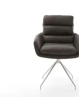 Jedálenské stoličky DELIFE Jedálenská stolička Abelia-Flex s opierkami mikrovlákno antracitová vintage krížová podstava z nerezovej ocele konická