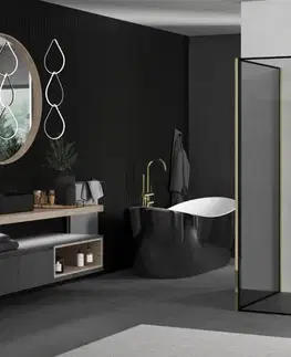 Sprchové dvere MEXEN/S - Kioto Sprchová zástena WALK-IN 120 x 120, čierny vzor, zlatá 800-120-212-50-70-120