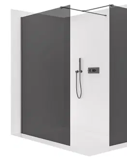 Sprchovacie kúty CERANO - Sprchová zástěna Walk-in Onyx T L/P - 8 mm - hranatá vzpěra - černá matná, grafitové sklo - 100x60x200  CER-8050BD2833