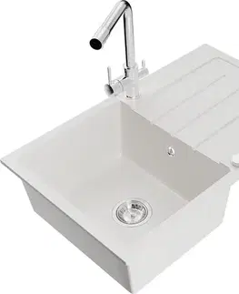 Kuchynské drezy MEXEN/S MEXEN/S - Bruno granitový drez s odkvapkávačom vrátane batérie Duero, biela 6513-20-671600-00