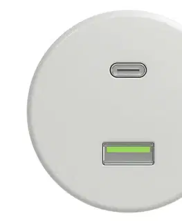 Predlžovacie káble lap - Retro USB zásuvka A+C bez rámčeka, keramická biela K/USB