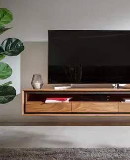 Televízne stolíky DELIFE TV stolík Stonegrace 175 cm akácia prírodná 1 priehradka 3 zásuvky kamenná dyha závesný