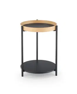 Konferenčné stolíky HALMAR Rolo okrúhly konferenčný stolík prírodný dub / čierna