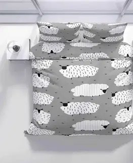 Obliečky Obliečky deluxe bavlnené Ovečky sivé 200x140cm+90x70cm TiaHome
