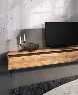 Televízne stolíky DELIFE TV stolík Stonegrace 240 cm akácia prírodná 4 dvierka podstava oválna kov čierna