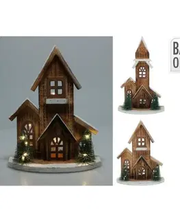 Ostatné vianočné dekorácie Kinekus Dekorácia domček LED 27 cm drevo mix