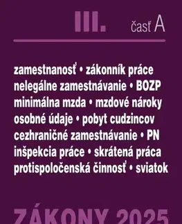 Zákony, zbierky zákonov Zákony 2025 III/A - Pracovnoprávne vzťahy a zamestnávanie (Úplné znenie po novelách k 1. 1. 2025) - Kolektív autorov