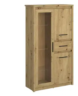 Vitríny KONDELA Airon 2D1W1S N trojdverová vitrína so zásuvkou dub artisan