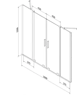 Sprchové dvere MEXEN/S - Velar Duo dvojkrídlová posuvná vaňová zástena 160 x 150 cm, dekor, chróm 896-160-000-32-01