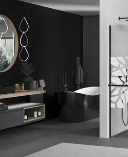 Sprchové dvere MEXEN/S - KIOTO Sprchová zástena WALK-IN s poličkou a držiakom uterákov 80 x 200, transparent/biely dekor 8 mm, čierna 800-080-121-70-85
