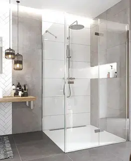 Sprchovacie kúty Mereo Sprchovací kút, Novea, štvorec, zalamovací, 90x90 cm, chróm ALU, sklo Číre, dv. pravé a pevný diel CK12823ZP