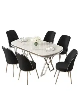Jedálenské sety Dining Table & Chairs Set (7 Pieces) Lai - White, Chrome, Black