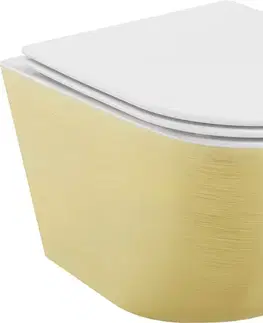 Záchody MEXEN - Lena Závesná WC misa vrátane sedátka s slow-slim, duroplast, biela/zlatá vzor línia 30224007