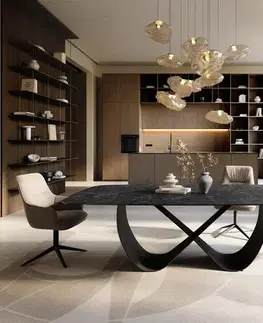 Jedálenské stoly DELIFE Jedálenský stôl Edge zaoblený 240×120 cm keramika Laminam® Nero Greco antracitová Infinity kov čierna