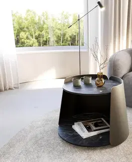Konferenčné stolíky DELIFE Konferenčný stolík Daban 59x59 cm keramika Laminam®Noir Desir hnedá podstava kov titánová farba