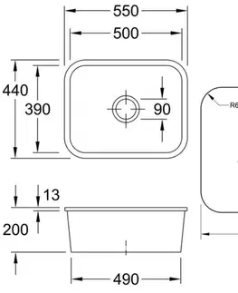 Kuchynské drezy VILLEROY & BOCH VILLEROY & BOCH - Keramický drez Cisterna 60C White alpin podstavný 550 x 440 bez excentra 670601R1