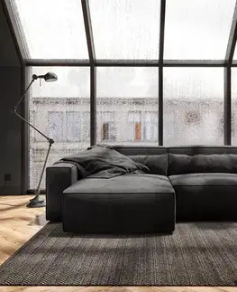 Rohové sedacie súpravy DELIFE Rohová pohovka Sirpio 230x155 cm mikrovlákno čierna variabilné ležadlo s taburetom