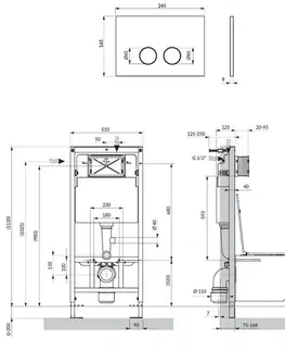 Záchody OMNIRES - Set: STRONGFRAME podomietkový rám + STEEL-R45 splachovacie tlačidlo, mosadz brúsená STFWC1R45-RBSB