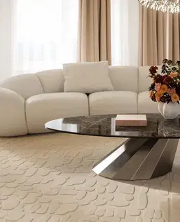 Konferenčné stolíky DELIFE Konferenčný stolík Edge oválny 140x75 cm keramika Laminam® Emperador Extra Lucidato tmavohnedá Parabi nerezová oceľ kefovaná
