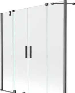 Sprchové dvere MEXEN/S - Velar Duo Dvojkrídlová posuvná vaňová zástena 160 x 150, transparent, šedá kartáčovaná 896-160-000-02-66
