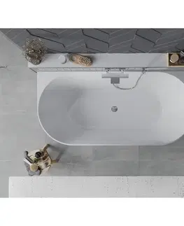 Vane MEXEN/S - Oval Slim voľne stojaca vaňa nástenná 170 x 80, biela/sivá, sifón a prepad chróm 52661708062-01