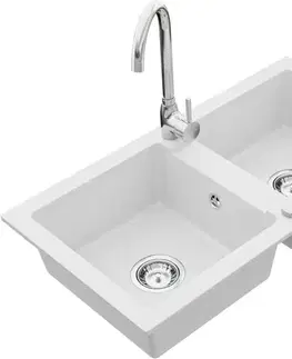 Kuchynské drezy MEXEN/S MEXEN/S - Mario granitový drez 2-bowl vrátane batérie Telma, biela 6504-20-670200-00
