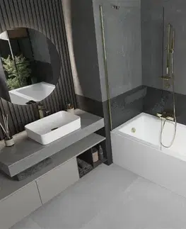 Sprchové dvere MEXEN/S - Cubik obdĺžniková vaňa 170 x 70 cm s panelom + vaňová zástena 80, transparent, zlatá 550317070X9508000050