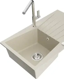 Kuchynské drezy MEXEN/S MEXEN/S - Cesar granitový drez 1-miska s odkvapkávačom vrátane batérie Flora, béžová 6514-69-670401-00