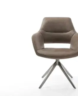 Jedálenské stoličky DELIFE Otočná jedálenská stolička Yago-Flex s opierkami mikrovlákno taupe vintage krížová podstava široká grafitová 360° otočná hojdacia funkcia vrecková pružina