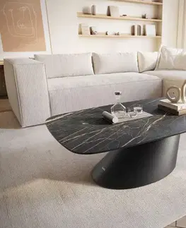 Konferenčné stolíky DELIFE Konferenčný stolík Edge zaoblený 120x70 cm keramika Laminam® Noir Desir hnedá Conis kov čierna
