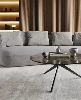 Konferenčné stolíky DELIFE Konferenčný stolík Delron 90x90 cm keramika Laminam® Emperador Extra Lucidato tmavohnedá kovová podstava krížová čierna
