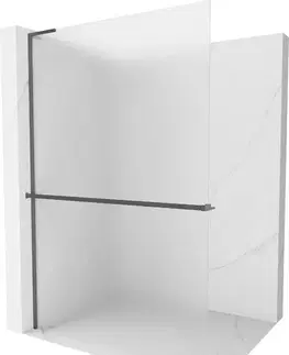 Sprchové dvere MEXEN/S - Kioto+ L Sprchová zástena WALK-IN s poličkou a držiakom uterákov 70 x 200, dekor, grafit kartáčovaná 800-070-123-66-30