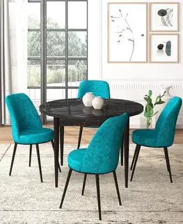 Jedálenské sety Dining Table & Chairs Set (5 Pieces) Tor - Black Marble, Turquoise