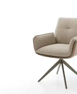 Jedálenské stoličky DELIFE Otočná jedálenská stolička Nela-Flex zmiešané materiály tmavobéžová krížová podstava široká titánová farba 360° otočná hojdacia funkcia