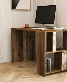 Písacie stoly Písací stôl Lima - Walnut, White Marble
