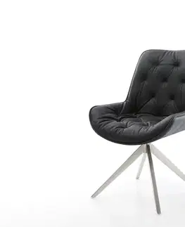 Jedálenské stoličky DELIFE Otočná jedálenská stolička Taimi-Flex pravá koža čierna krížová podstava široká nerezová oceľ 360° otočná hojdacia funkcia