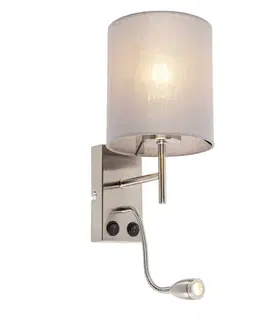 Lampy Moderná nástenná lampa oceľ s sivým bavlneným tienidlom - Stacca