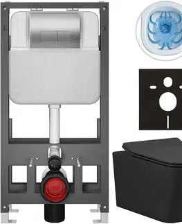 Záchody CERANO - Kompletný WC set Basic/Forte - čierna matná - WC tlačidlo Modulo/Strieborná - voľne stojaca - predstenová inštalácia - 51x36 CER-8050BD86417