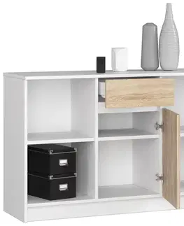 Komody a skrinky Dizajnová komoda B52-120, biela / dub Sonoma