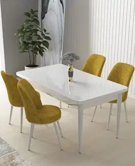 Jedálenské sety Dining Table & Chairs Set (5 Pieces) Nil - White, Mustard