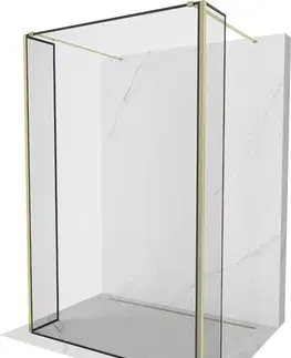 Sprchové dvere MEXEN/S - Kioto Sprchová zástena WALK-IN voľne stojaca 120 x 30 x 30, čierny vzor, zlatá 800-120-030-222-50-70-030