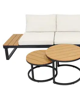 Záhradný nábytok SARDINIA záhradná rohová modulová sedacia súprava, béžová/teak