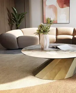Konferenčné stolíky DELIFE Konferenčný stolík Edge okrúhly 90x90 cm keramika Minas Melange Parabi metalická zlatá