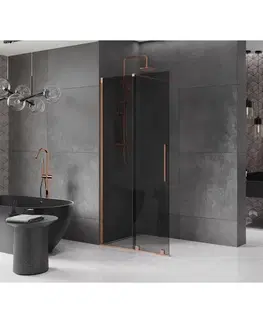 Sprchové dvere MEXEN/S - Velar Sprchová zástena posuvná Walk-in 80 x 200, grafit 8 mm, meď kartáčovaná 871-080-000-43-65