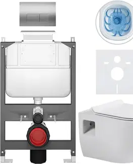 Záchody CERANO - Kompletný WC set Basic/Dure - biela lesklá - WC tlačidlo Modulo/Strieborná - ovládanie zhora - predstenová inštalácia - 51x35 CER-8050BD85888
