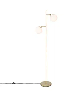 Stojace lampy Stojaca lampa v štýle Art Deco zlatá s opálovým sklom 2-svetlo - Pallon