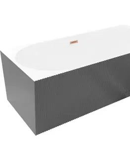 Vane MEXEN/S - Silo voľne stojaca rohová vaňa ľavá reliéf 170 x 80, biela/sivá, sifón a prepad meď kartáčovaná 52891708062L-65