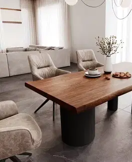 Jedálenské stoly DELIFE Jedálenský stôl Edge 200x100 XL akácia hnedá Troa kov čierna Live-Edge