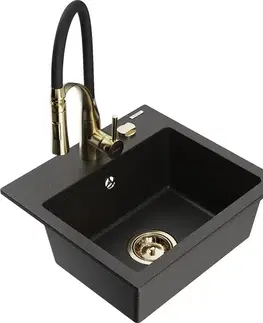 Kuchynské drezy MEXEN/S MEXEN/S - Milo granitový drez 1-miska vrátane batérie Aster, čierna/zlatá metalik 6505-75-73450-57-G